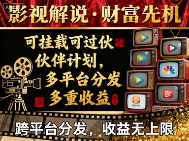 原创影视解说项目，可挂载可过伙伴计划，多平台分发多重收益
