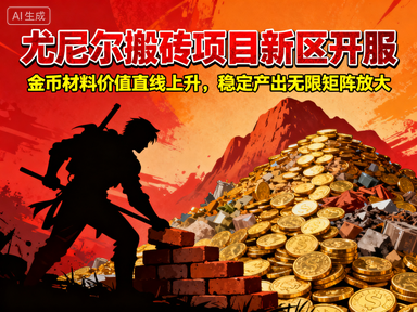 老牌尤尼尔搬砖项目,新区开服金币材料价值直线上升,稳定产出无限矩阵放大
