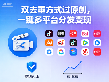 中视频项目新玩法，双去重方式过原创，一键多平台分发变现