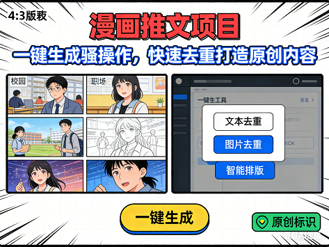 漫画推文项目,一键生成骚操作,快速去重打造原创内容
