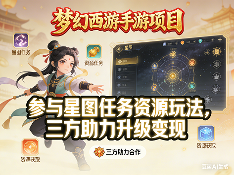 梦幻西游手游项目,参与星图任务资源玩法,三方助力升级变现