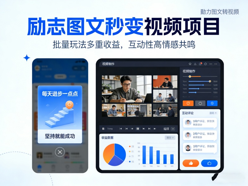 励志图文秒变视频项目,批量玩法多重收益,互动性高情感共鸣