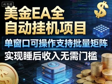 美金EA全自动挂机项目，单窗口可操作支持批量矩阵，实现睡后收入无需门槛