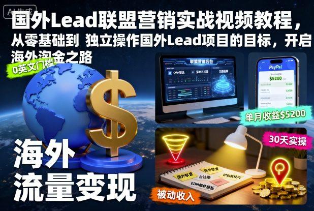 国外Lead联盟营销实战视频教程,从零基础到独立操作国外Lead项目的目标,开启海外淘金之路 国外Lead联盟营销实战视频教程,从零基础到独立操作国外Lead项目的目标,开启海外淘金之路