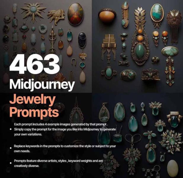 460+专业Midjourney珠宝摄影AI提示词戒指、项链-耳环-手链-宝石等、立即开始创作珠宝艺术（2）