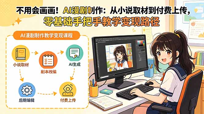 <span style='color:#ff0000'>不用会画画！AI漫剧制作：从小说取材到付费上传，零基础手把手教学变现路径</span>