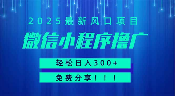 <span style='color:#078a00'>微信小程序撸广，最新风口项目，日入300+ 免费分享 可批量操作 小白可</span>