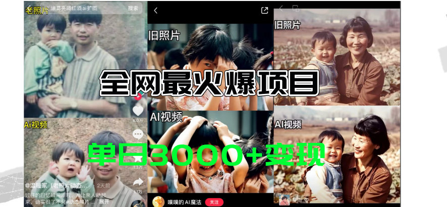 <span style='color:#001aff'>全网爆火的AI让老照片动起来教程，蹭热点日赚3000+，内含免费工具一键</span>