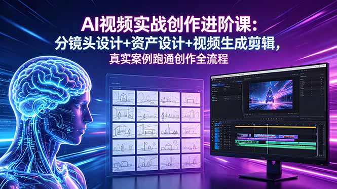 <span style='color:#001aff'>AI视频实战创作进阶课：分镜头设计+资产设计+视频生成剪辑，真实案例跑通创作全流程</span>