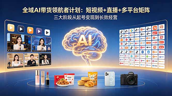 <span style='color:#bd7800'>全域AI带货领航者计划：短视频+直播+多平台矩阵，三大阶段从起号变现到长效经营</span>