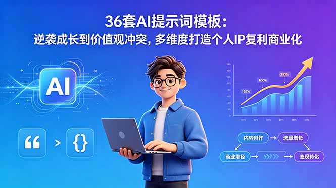 <span style='color:#001aff'>36套AI提示词模板：逆袭成长到价值观冲突，多维度打造个人IP复利商业化</span>