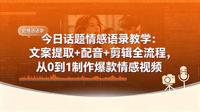 <span style='color:#a100e0'>今日话题情感语录教学：文案提取+配音+剪辑全流程，从0到1制作爆款情感视频</span>