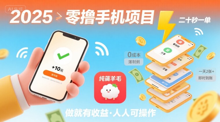 2025年零撸手机项目,二十秒一单,纯薅羊毛 一天2张+做就有【揭秘】