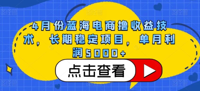 4月份蓝海电商撸收益技术,长期稳定项目,单月利润5000+【揭秘】