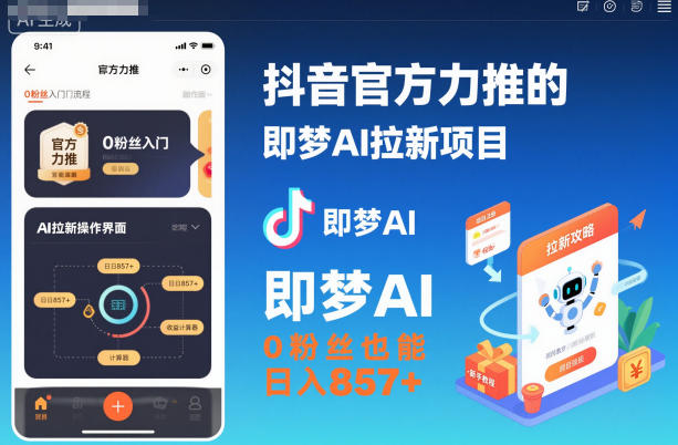 抖音官方力推的即梦AI拉新项目,0粉丝也能日入857+(附即梦AI拉新推广入口及教学) 抖音官方力推的即梦AI拉新项目,0粉丝也能日入857+(附即梦AI拉新推广入口及教学)