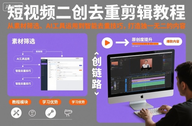 短视频二创去重剪辑教程,从素材筛选、AI工具运用到智能去重技巧,打造独一无二的内容 短视频二创去重剪辑教程,从素材筛选、AI工具运用到智能去重技巧,打造独一无二的内容