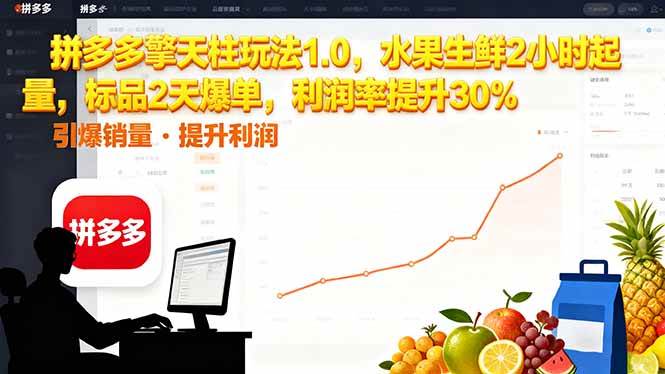 拼多多擎天柱玩法实战解析:水果生鲜快速起量策略,标品爆单与利润提升方法