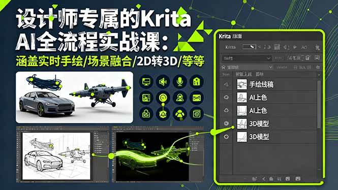 设计师AI绘画实战指南：Krita手绘融合与2D转3D全流程解析
