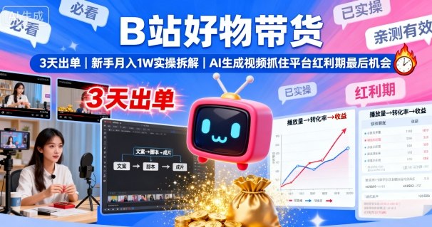 AI生成视频实战指南：B站带货从零到一，新手快速出单的完整流程解析