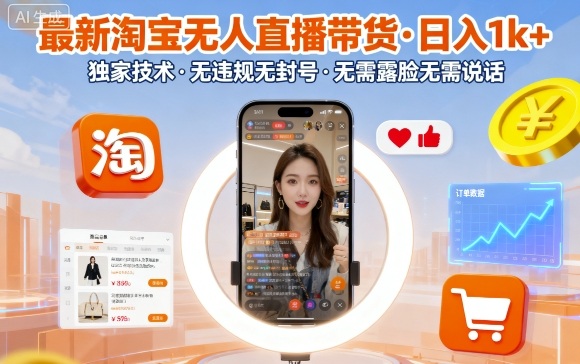 淘宝无人直播带货技术解析：稳定运营无违规，无需露脸与语音操作指南