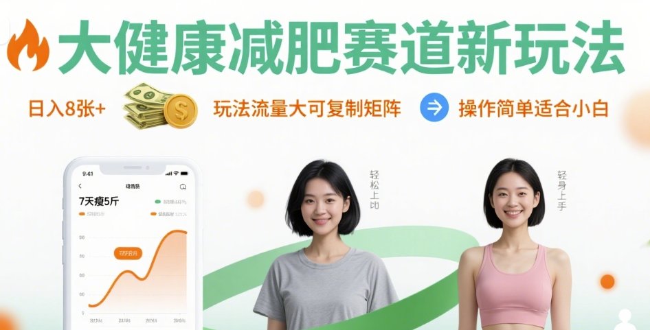 大健康领域减肥新策略：流量优势显著易于复制，操作简便适合新人入门