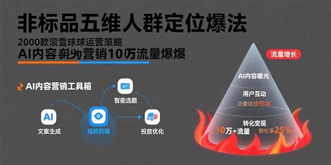 非标品五维人群定位方法论，两千款滚雪球式运营策略，AI内容营销引爆十万流量