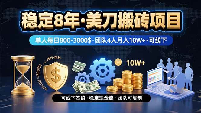 经过8年验证的美元搬砖项目，单人日产出稳定，团队协作月收益显著，支持线下实地考察