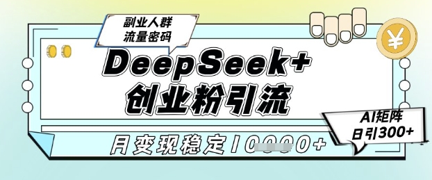 DeepSeek+创业粉精准引流，全新分享课4.0玩法，AI矩阵日引300+，多种变现方式，稳定月入1W