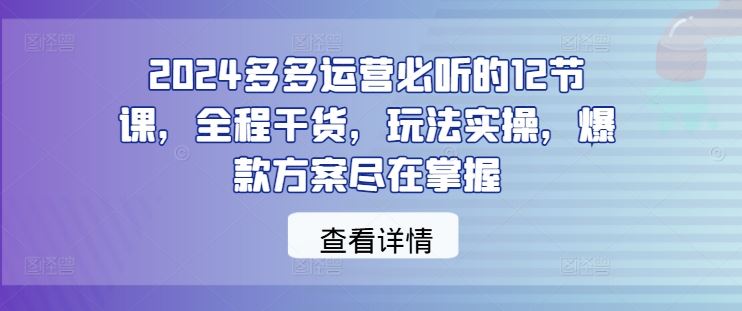 《电商运营十二讲：实操方法解析与爆款方案构建，助力商家能力进阶》