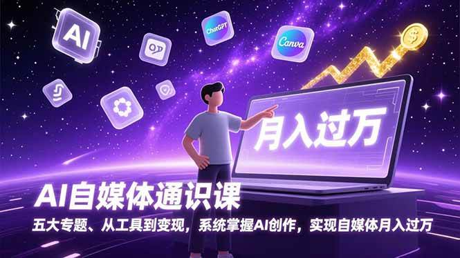 AI自媒体通识课:从工具使用到内容创作,系统掌握五大专题,提升自媒体实践能力。