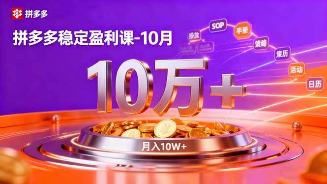 （16413期）拼多多稳定盈利课-10月，强付费SOP+微付费高投产+活动矩阵，单店月入10万+