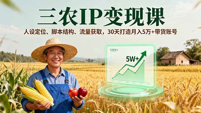 （16044期）三农IP变现课，人设定位、脚本结构、流量获取，30天打造月入5万+带货账号