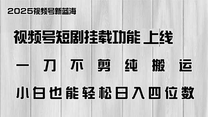 (14310期)视频号短剧挂载功能上线,一刀不剪纯搬运,小白也能轻松日入四位数