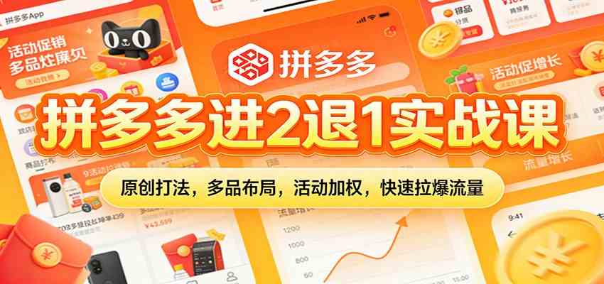拼多多进2退1实战课:原创打法,多品布局,活动加权,快速拉爆流量 拼多多进2退1实战课:原创打法,多品布局,活动加权,快速拉爆流量