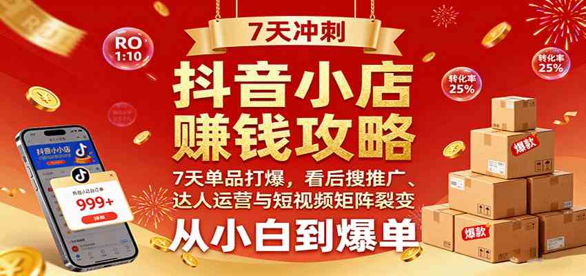 抖音小店赚钱攻略：7天单品打爆技巧，看后搜推广、达人运营与短视频矩阵裂变实战