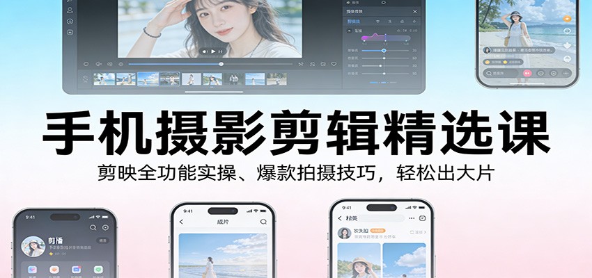手机摄影剪辑精选课：剪映全功能实操、爆款拍摄技巧，轻松出大片