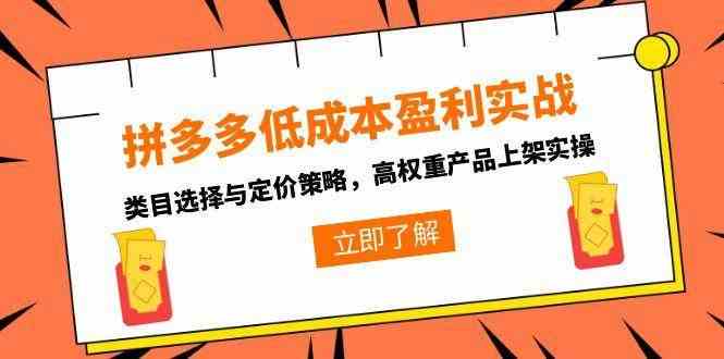 拼多多低成本盈利实战,类目选择与定价策略,高权重产品上架实操 拼多多低成本盈利实战,类目选择与定价策略,高权重产品上架实操