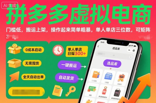 拼多多虚拟电商,门槛低,搬运上架,操作起来简单粗暴,单人单店三位数,可矩阵 拼多多虚拟电商,门槛低,搬运上架,操作起来简单粗暴,单人单店三位数,可矩阵