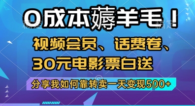 零成本薅羊毛实战、视频会员话费券轻松得、日转卖五张揭秘变现路