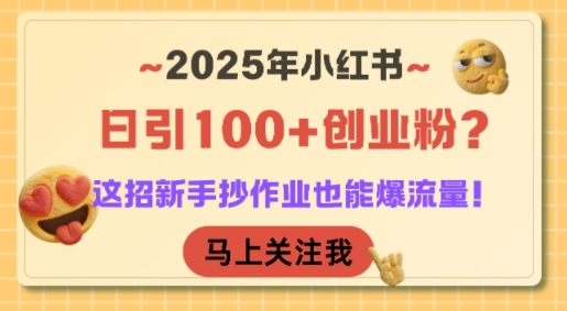 2025小红书创业粉引流、新手轻松复制爆款、日增百人精准流量秘籍