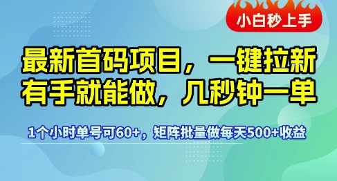 最新首码项目揭秘、一键拉新简单易操作、矩阵批量日入五张