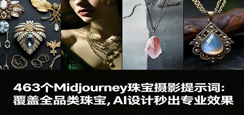 463个Midjourney珠宝摄影提示词、覆盖全品类珠宝、AI设计秒出专业效果