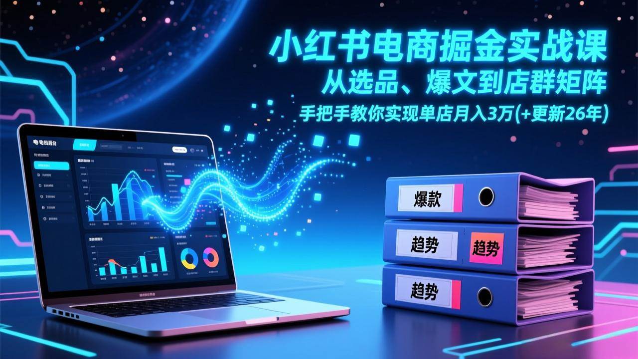 小红书电商掘金实战课、从选品爆文到店群矩阵、手把手实现单店月入3万加