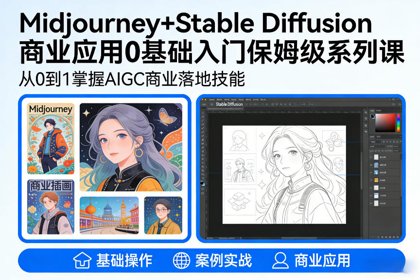 AIGC商业应用Midjourney+Stable、Diffusion教程、0基础入门保姆级系列课