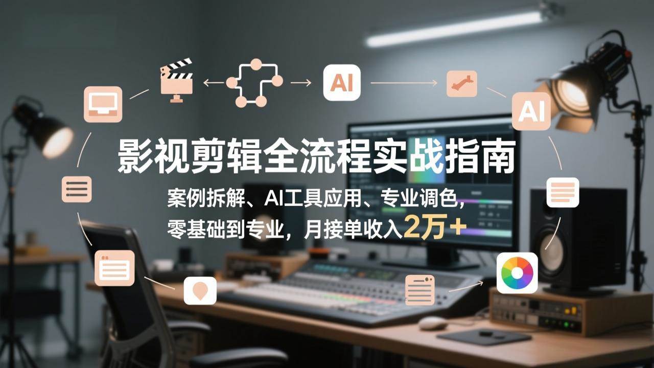 影视剪辑实战全流程拆解、AI工具与专业调色应用、零基础进阶接单月入2万