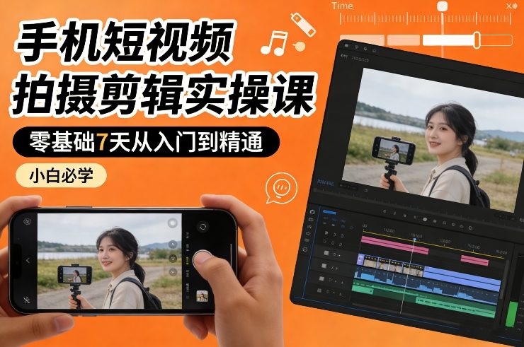 手机短视频拍摄剪辑实操课 零基础7天从入门到精通 新手小白必学课程