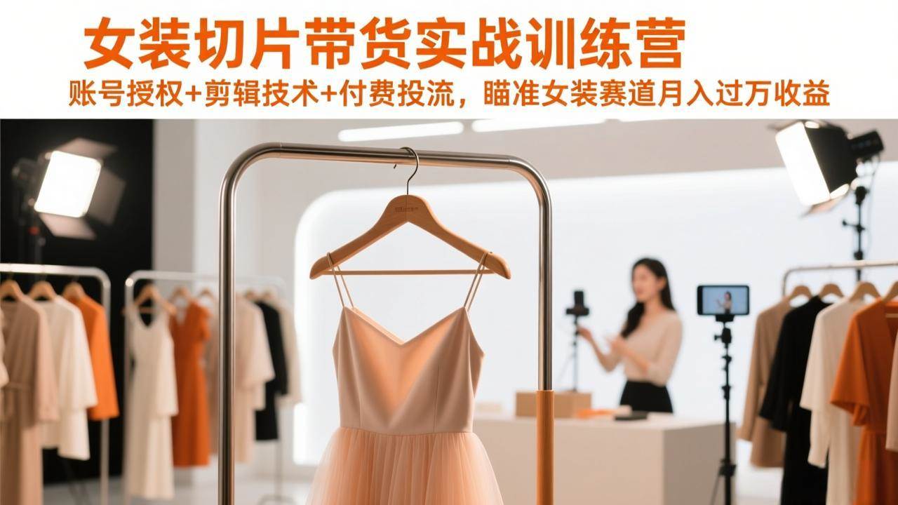 女装切片带货实战训练营、账号授权剪辑技术、付费投流实现月入过万