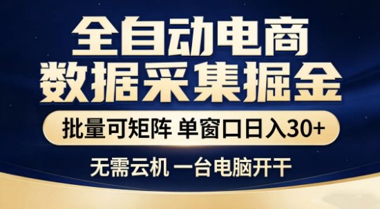 独家电商数据采集项目、全自动批量可矩阵、单窗口日入轻松超三百