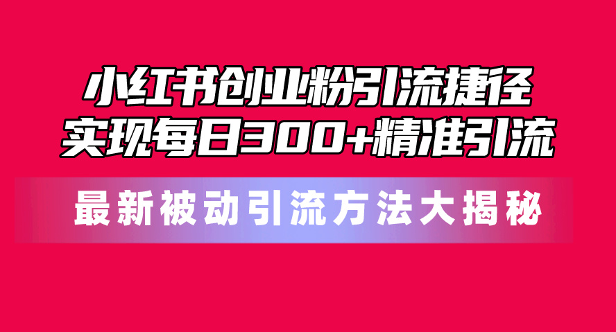 (10692期)小红书创业粉引流捷径!最新被动引流方法大揭秘,实现每日300+精准引流