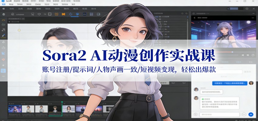 Sora2 AI动漫创作实战课:账号注册/提示词/人物声画一致/短视频变现,轻松出爆款